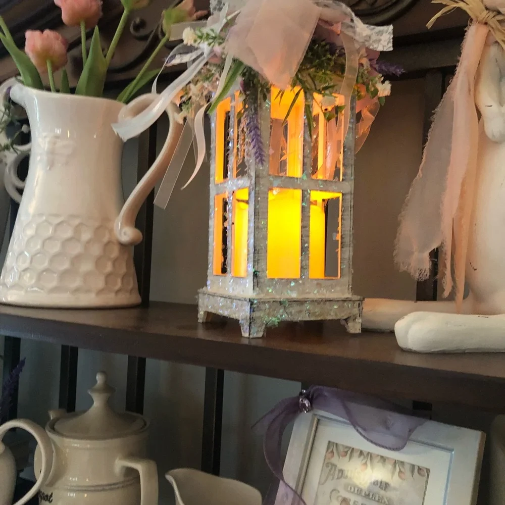 Handcrafted White Glitter Lantern with Soft Yellow Glow - Picture 9 of 12